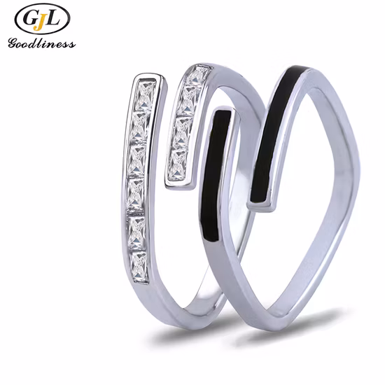 S925 Sterling Silver Enamel Glue Zircon Stack Wear Open Ring