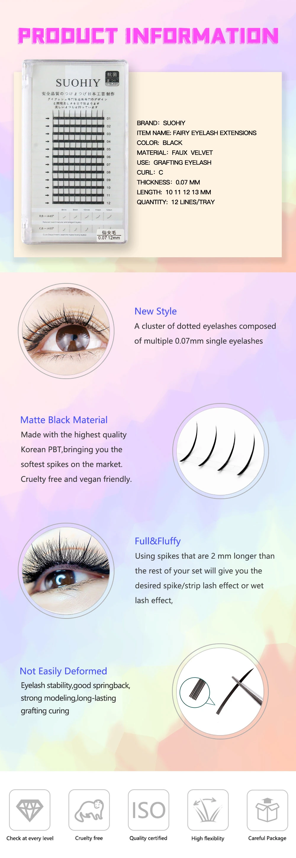Premade Fan Fairy Eyelash Extension Korean Silk C Curl Mixed Length Customized Package Wispy Spikes Lash Extensions