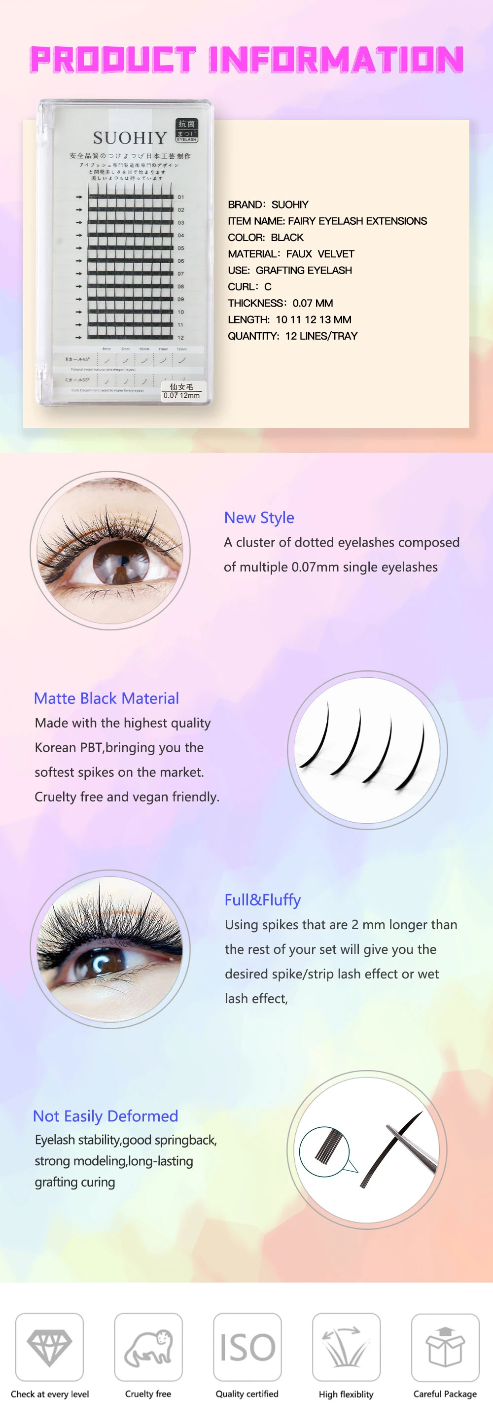 Factory Price Fairy Eye Lashes Spikes Korean PBT Premade Fans Faux Mink Fairy Eyelash Extension Lash Wispy Spikes 0.07mm Lashes