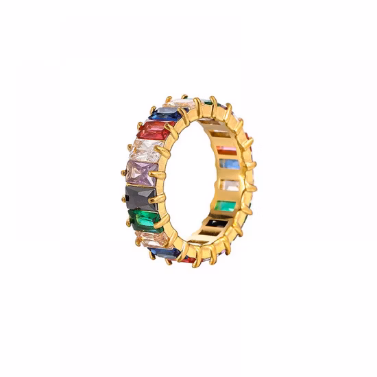 Bague ovale en acier inoxydable Drop Blue Glue Golden Men's Smooth Ring